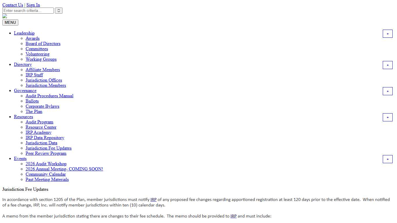 Jurisdiction Fee Schedules - International Registration Plan, Inc.
